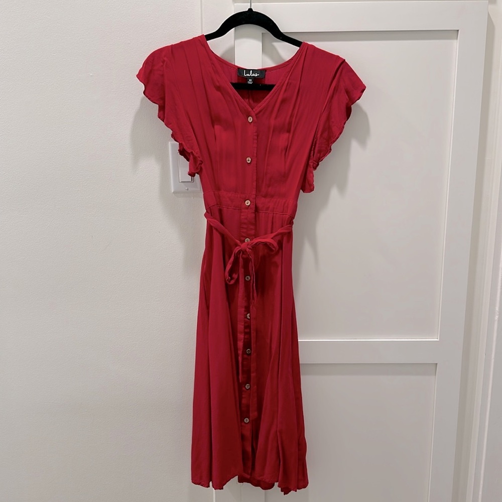 Lulus Button Front Red Midi Dress